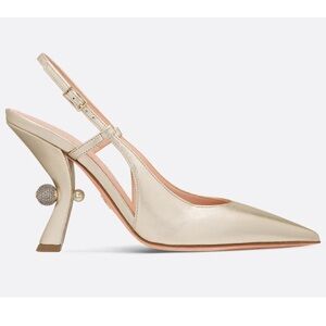 Dior Tribales Jadior Pale Gold Laminated Leather Slingback Sandal Heel Pump 37.5